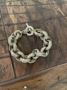 Gold Textured Link Bracelet - Women Jewelry, 8.5” from end to end